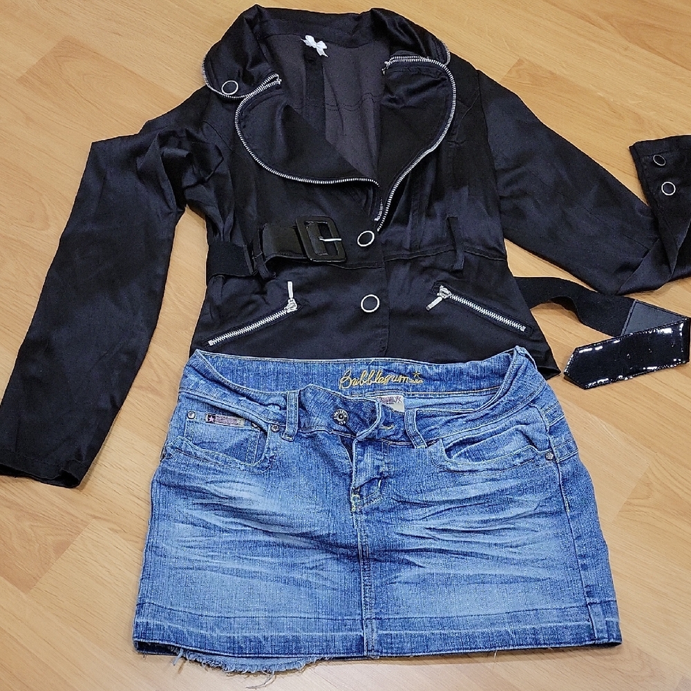 Black Zip-Front Jacket with Belt